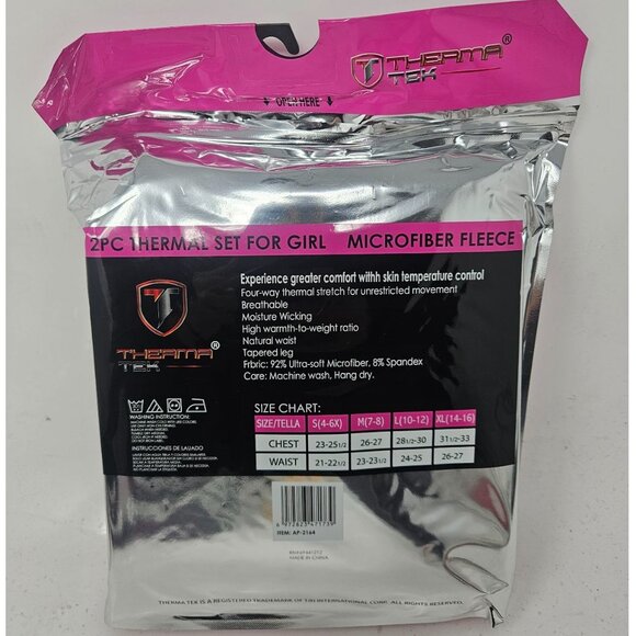 Girls Microfiber Fleece Thermal Long Johns 2-pc Set, Black - Picture 4 of 4